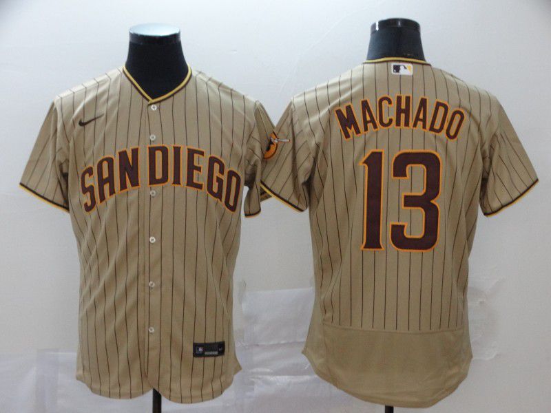 Men San Diego Padres 13 Machado brown stripes Nike Elite MLB Jerseys